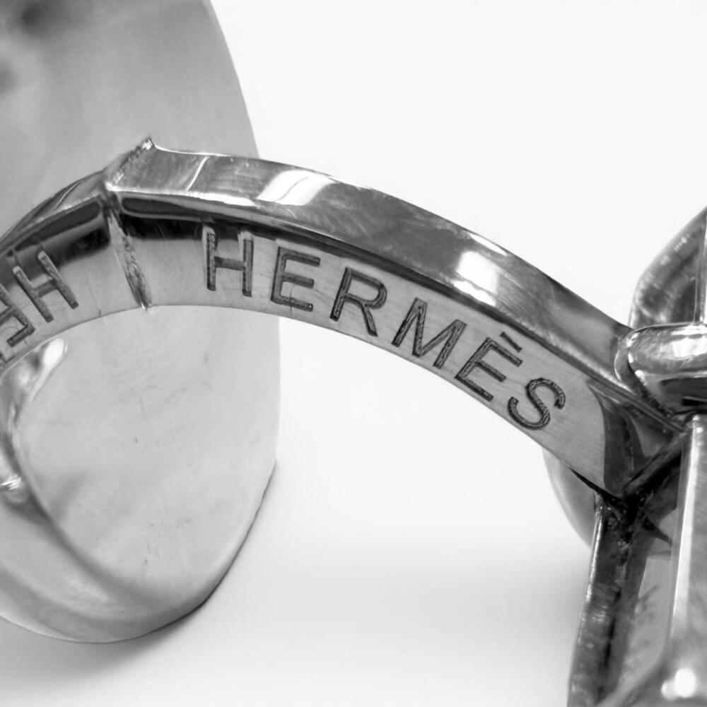 HERMES AG925 Sellier motif Clou de Selle cufflinks, silver, made in France, t... - Picture 5 of 7